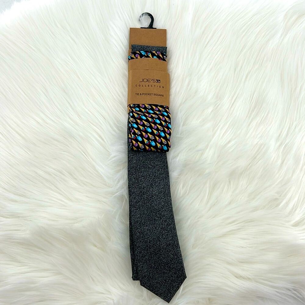 Joe's Collection Tie & Pocket Square Set - Gray Heather/Ice Cream Cones - NWT